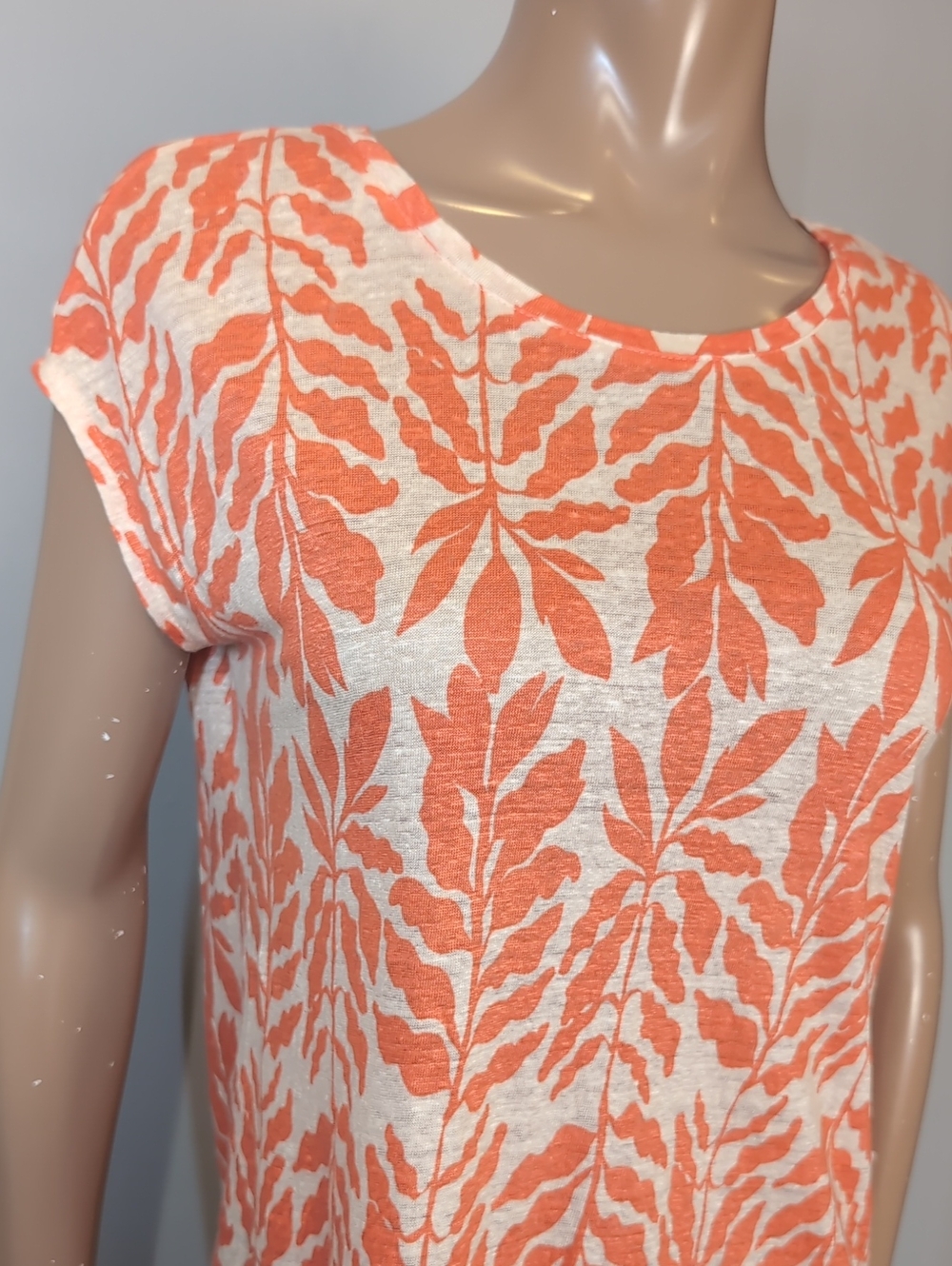 Rachel Zoe Linen Tropical Leaf Print Button Back Top Womens Size Large Orange - Picture 3 of 9